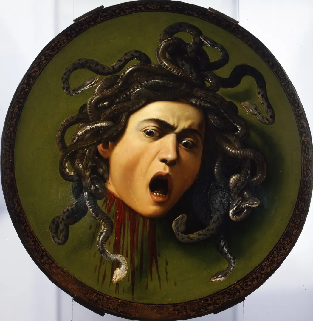 The portrait of Medusa by Caravaggio displayed at the Uffizi Gallery