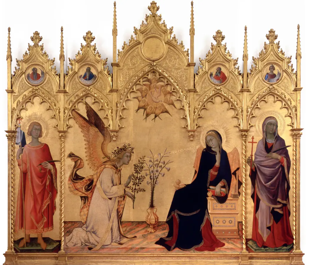 The portrait of Annunciation by Simone and Lippo displayed at the Uffizi Gallery